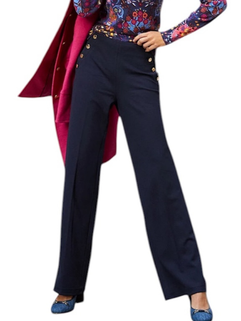 Talbots Greenwich Wide Leg Trousers 10P Navy Blue Stretch Pants
Bin S